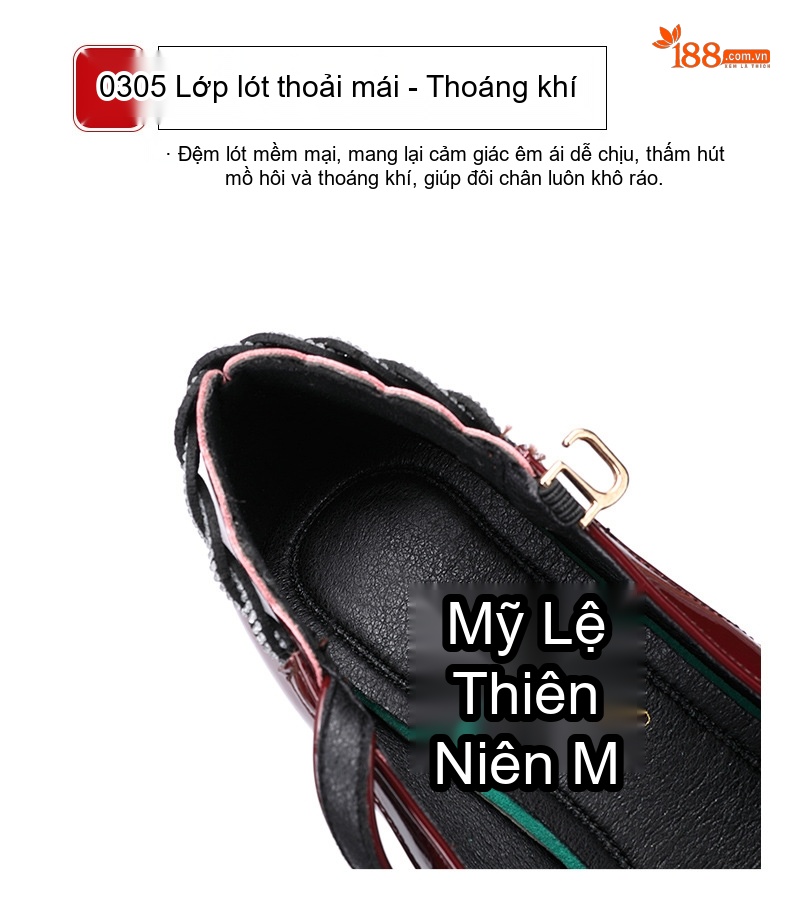 Giày Cao Gót Nữ Da Bóng Mũi Nhọn Quai Ngang Chiều Cao Đế Khoảng 8cm Màu Đen, Đỏ Rượu Vang chi tiết 6
