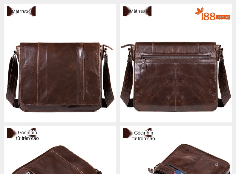 Túi Đeo Chéo Nam Da Bò Dáng Postman Cổ Điển Vintage Đựng Laptop Đi Làm Màu Nâu chi tiết 16