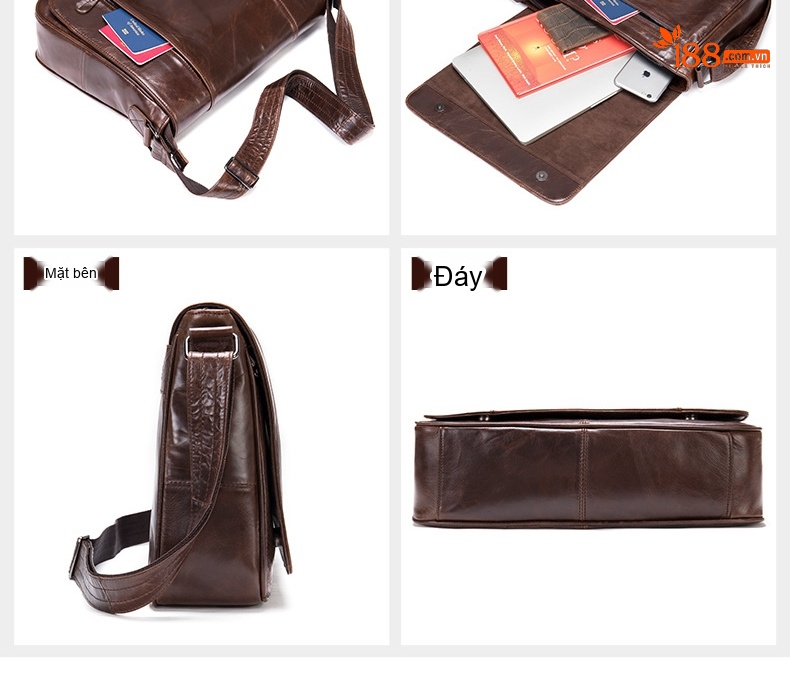 Túi Đeo Chéo Nam Da Bò Dáng Postman Cổ Điển Vintage Đựng Laptop Đi Làm Màu Nâu chi tiết 17