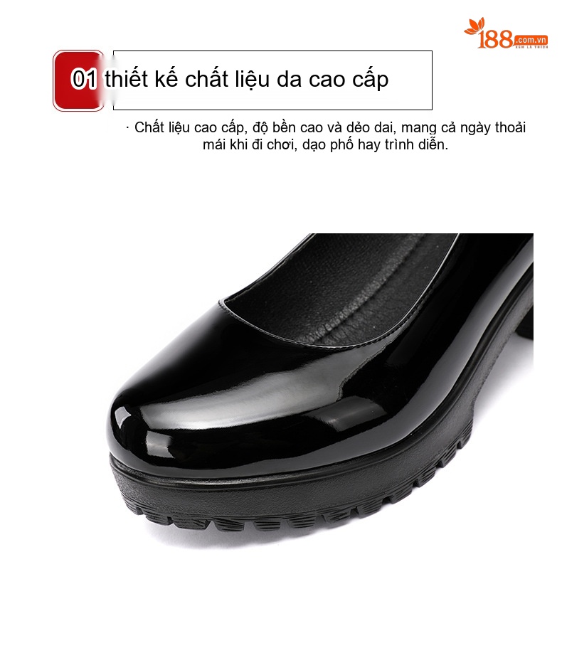 Giày Cao Gót Mary Jane Nữ Da Bóng Mũi Tròn Chiều Cao Đế Khoảng 8cm Màu Đen, Đỏ chi tiết 4