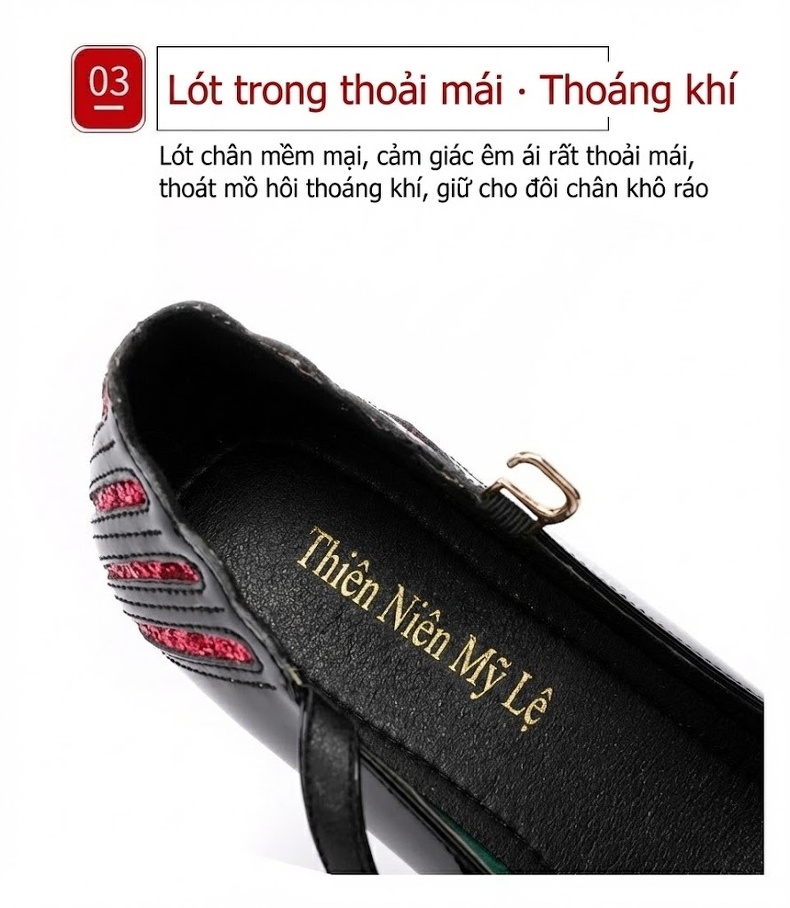 Giày Cao Gót Mary Jane Nữ Da Bóng Mũi Tròn Chiều Cao Đế Khoảng 8cm Màu Đen, Đỏ chi tiết 6