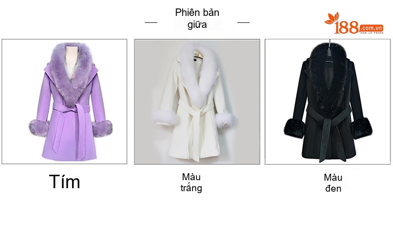 Áo Khoác Nữ Dáng Dài Cổ Lông Cáo Nhân Tạo Thắt Eo Phong Cách Hàn Quốc Màu Trắng, Đỏ, Tím, Be chi tiết 6