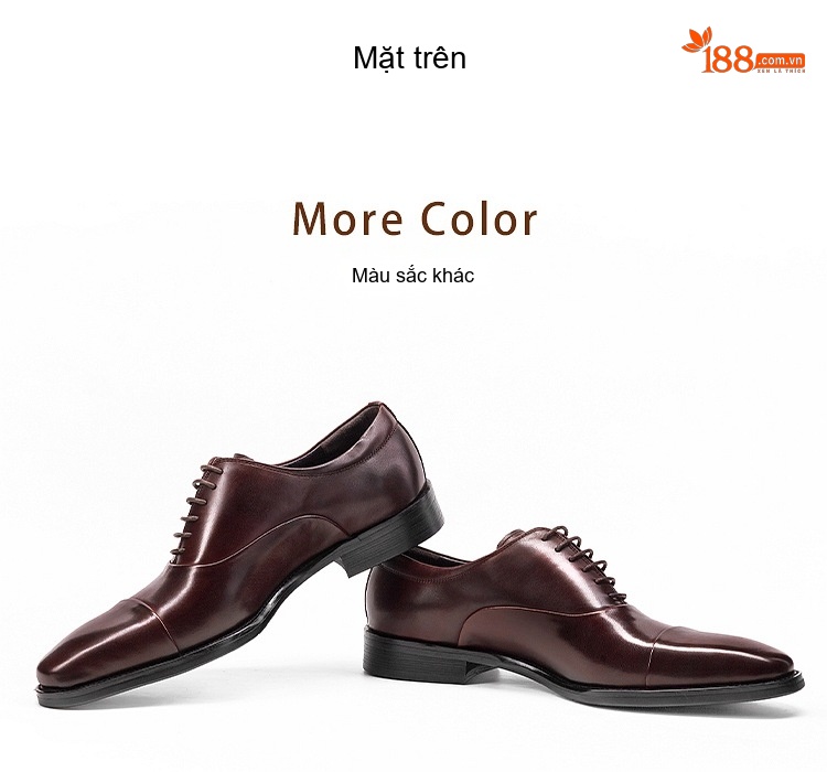 Giày Tây Oxford Nam Da Bò Chiều Cao Đế Khoảng 3cm Màu Đen, Đỏ Rượu chi tiết 8