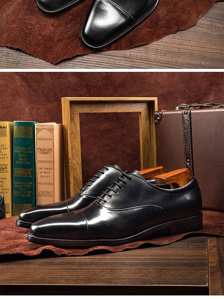 Giày Tây Oxford Nam Da Bò Chiều Cao Đế Khoảng 3cm Màu Đen, Đỏ Rượu chi tiết 12