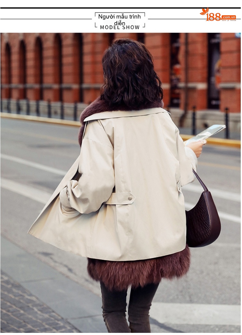 Áo Khoác Nữ Parka Lót Lông Dày Dặn Cổ Lông Rời Phong Cách Thời Trang Màu Kem, Nâu chi tiết 5