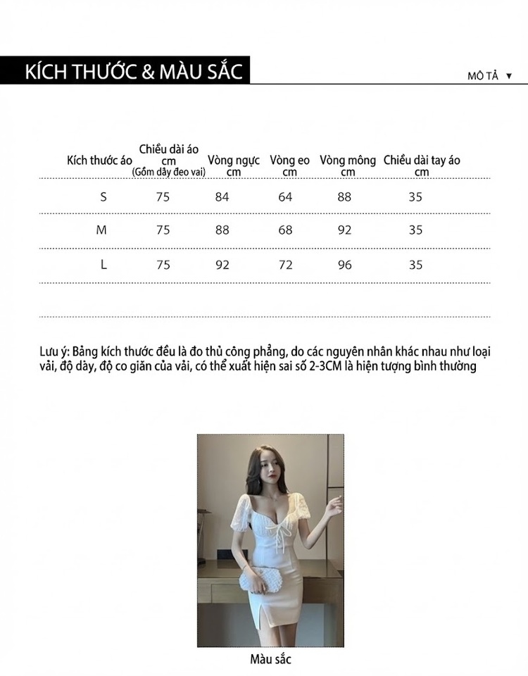 Váy Ngắn Nữ Ôm Body Cổ chữ V Trễ Vai Tay Bồng Ren Xẻ Tà Màu Trắng, Đen chi tiết 3