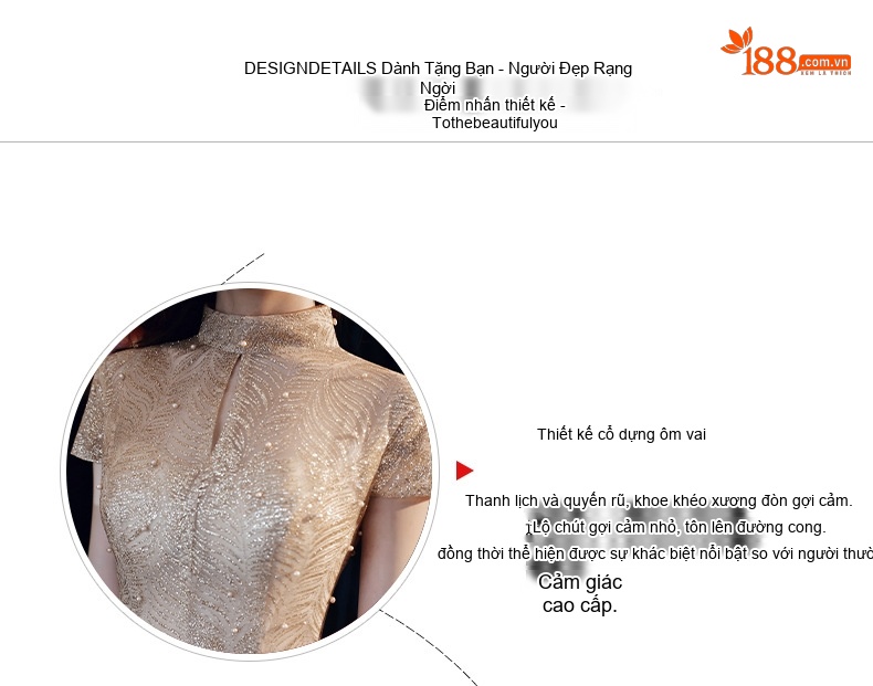 Váy Dạ Hội Nữ Cổ Tàu Tay Ngắn Dáng Dài Sang Trọng Màu Vàng Gold chi tiết 3