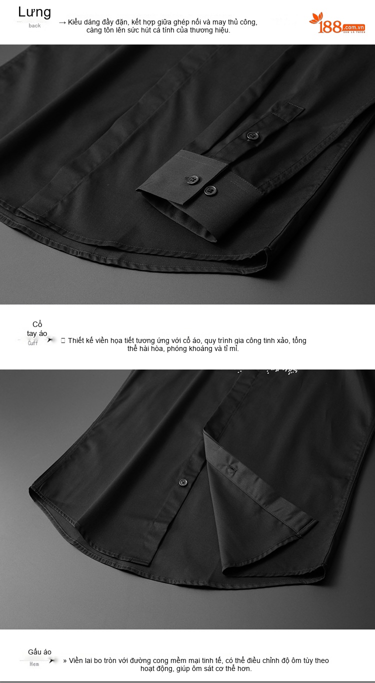Áo Sơ Mi Nam Dài Tay Slim Fit Đính Đá Phong Cách Thời Trang Màu Đen, Trắng chi tiết 11