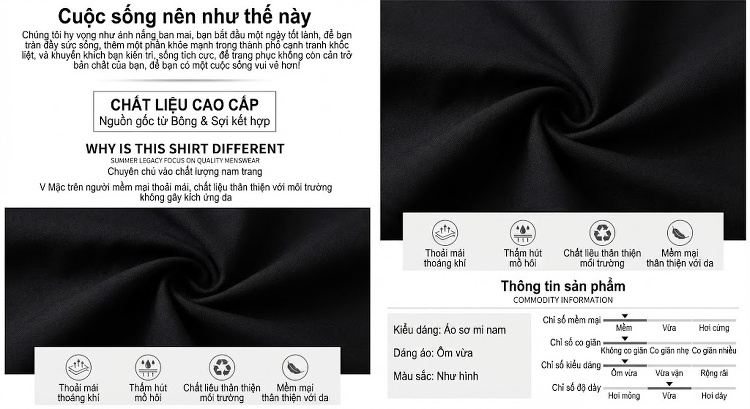 Áo Sơ Mi Nam Tay Dài Cổ Trụ Phối Màu Đen Trắng Phong Cách Thời Trang chi tiết 4