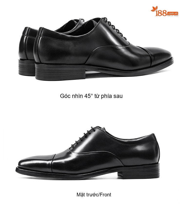 Giày Tây Oxford Nam Da Bò Chiều Cao Đế Khoảng 3cm Màu Đen, Đỏ Rượu chi tiết 6