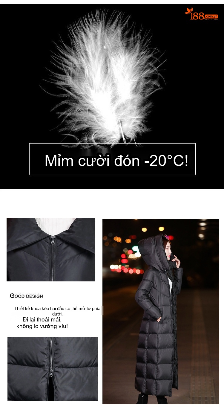 Áo Phao Nữ Dáng Dài Qua Gối Siêu Nhẹ Giữ Ấm Màu Đen chi tiết 6