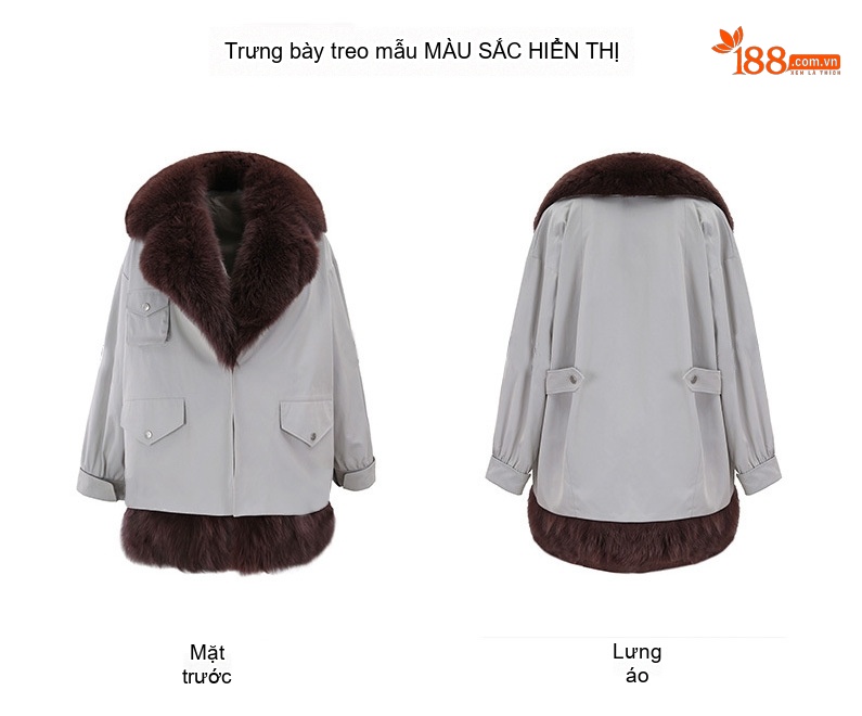 Áo Khoác Nữ Parka Lót Lông Dày Dặn Cổ Lông Rời Phong Cách Thời Trang Màu Kem, Nâu chi tiết 4