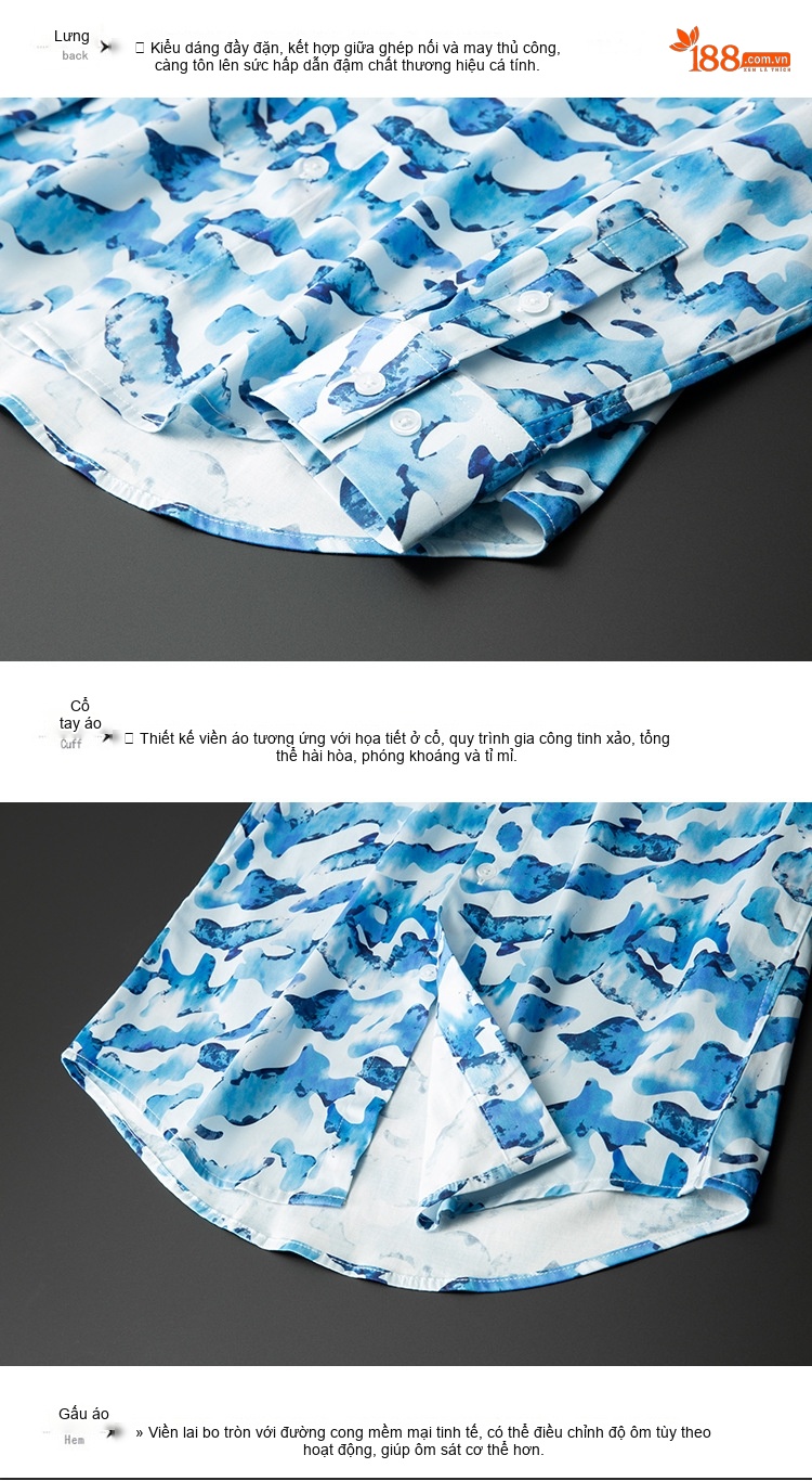 Áo Sơ Mi Tay Dài Nam Cotton In Hình Nghệ Thuật Biển Cả Phong Cách Trẻ Trung Màu Xanh Dương chi tiết 10