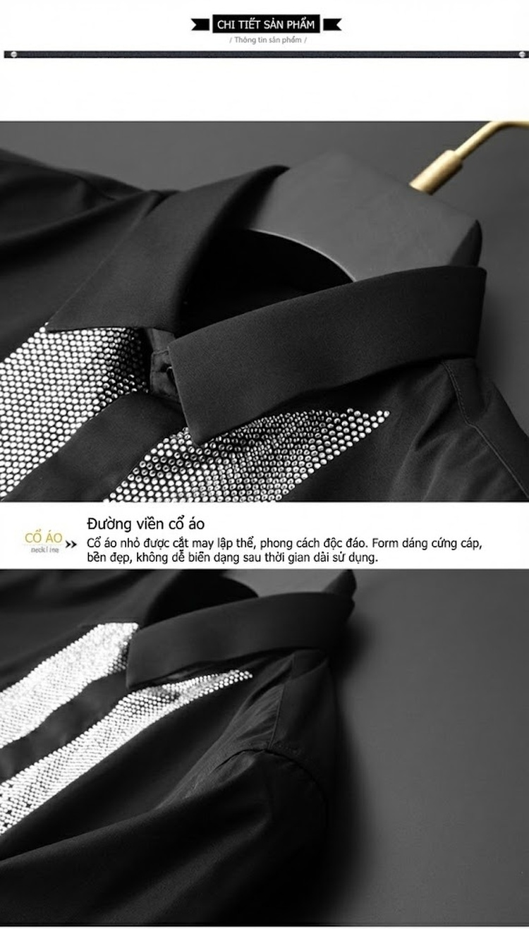 Áo Sơ Mi Nam Dài Tay Slim Fit Đính Đá Phong Cách Thời Trang Màu Đen, Trắng chi tiết 10