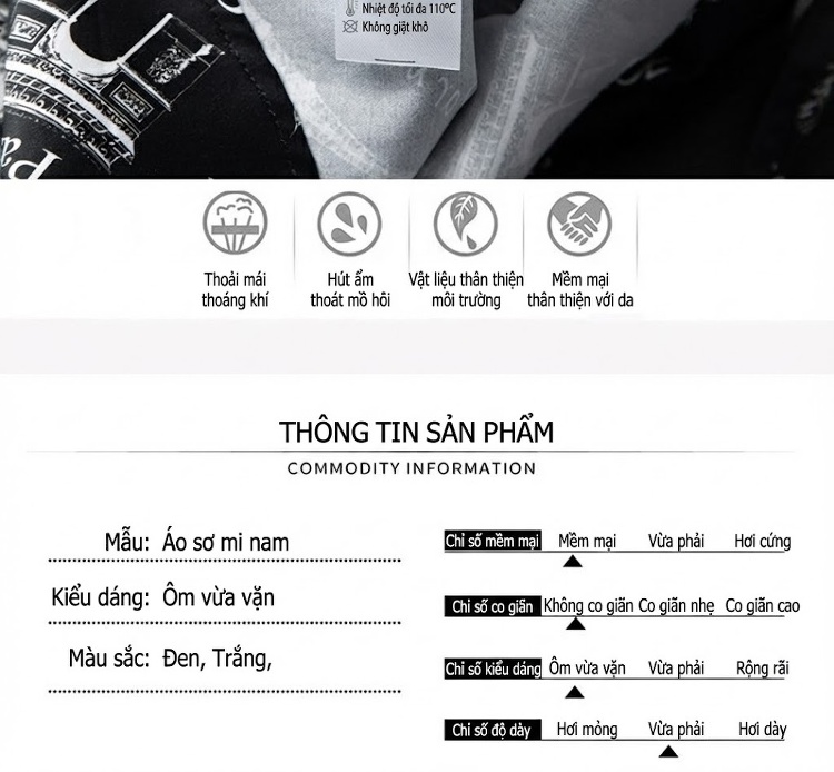 Áo Sơ Mi Dài Tay Nam Cotton In Hình Tháp Eiffel Phong Cách Pháp Màu Trắng, Đen chi tiết 5