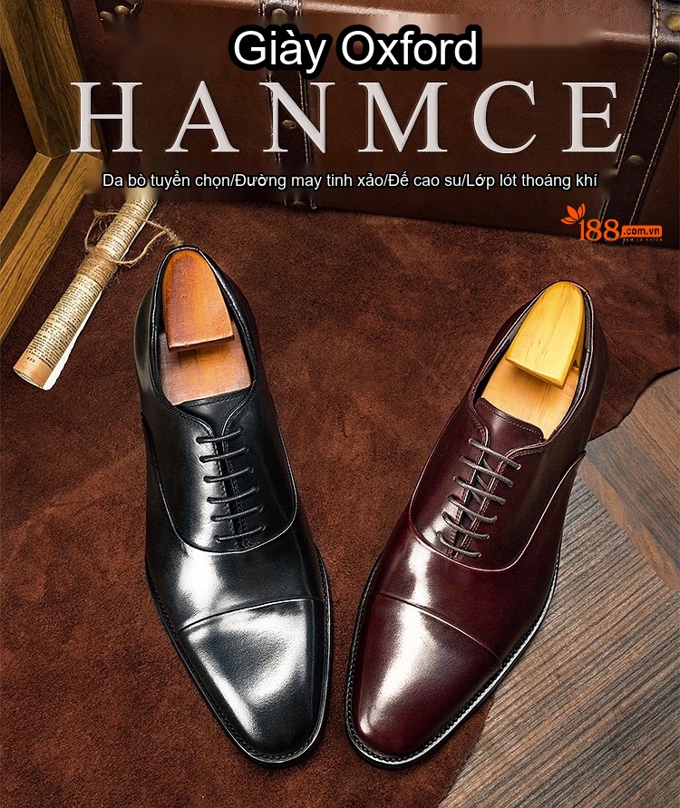 Giày Tây Oxford Nam Da Bò Chiều Cao Đế Khoảng 3cm Màu Đen, Đỏ Rượu chi tiết 1