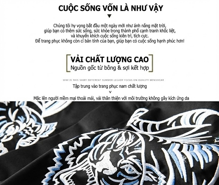 Áo Sơ Mi Nam Tay Dài Thêu Họa Tiết Hổ Phong Cách Nhật Bản Màu Đen chi tiết 4