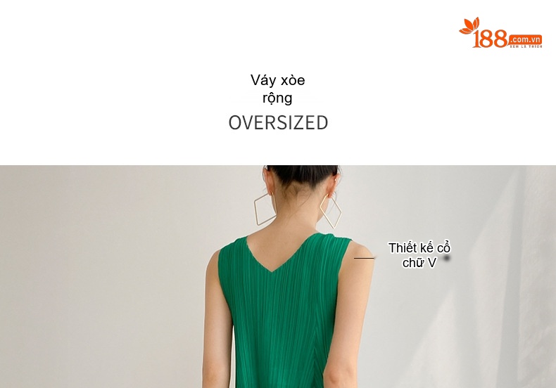 Váy liền thân Nữ Dáng Dài Xếp Ly Thiết Kế V Cổ Rộng Eo Dây Rút Phong Cách Ins Màu Đen, Xanh Lá, Xanh Dương, Hồng... chi tiết 3