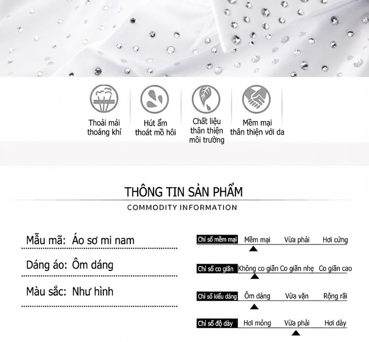 Áo Sơ Mi Nam Dài Tay Đính Đá Czech Ôm Dáng Màu Trắng, Đen chi tiết 6