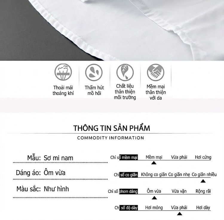 Áo Sơ Mi Nam In Họa Tiết Cổ Áo Chống Nhăn Màu Trắng, Đen chi tiết 4