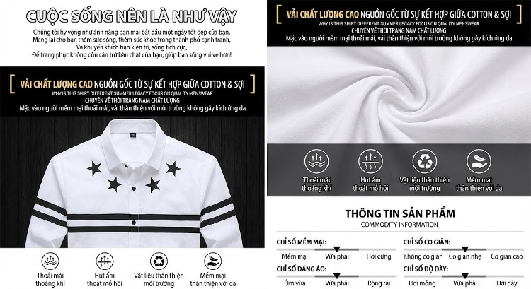 Áo Sơ Mi Nam Tay Dài Cotton Thêu Ngôi Sao Phong Cách Ins Màu Trắng, Đen chi tiết 4
