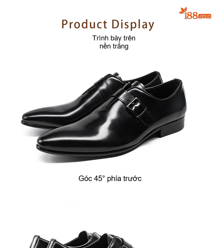 Giày Monkstrap Khóa Cài Nam Da Bò Mũi Nhọn Chiều Cao Đế Khoảng 2.5cm Màu Đen, Nâu Đỏ chi tiết 5