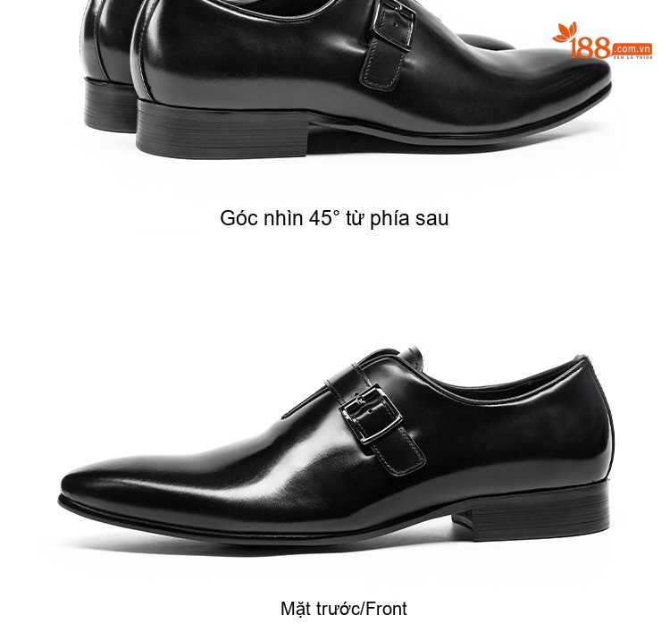 Giày Monkstrap Khóa Cài Nam Da Bò Mũi Nhọn Chiều Cao Đế Khoảng 2.5cm Màu Đen, Nâu Đỏ chi tiết 6