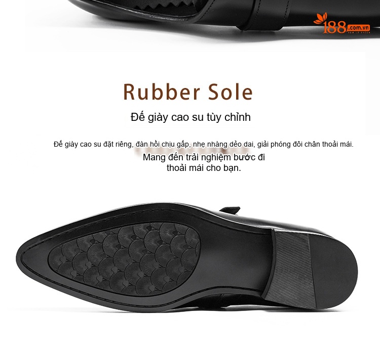 Giày Monkstrap Khóa Cài Nam Da Bò Mũi Nhọn Chiều Cao Đế Khoảng 2.5cm Màu Đen, Nâu Đỏ chi tiết 4