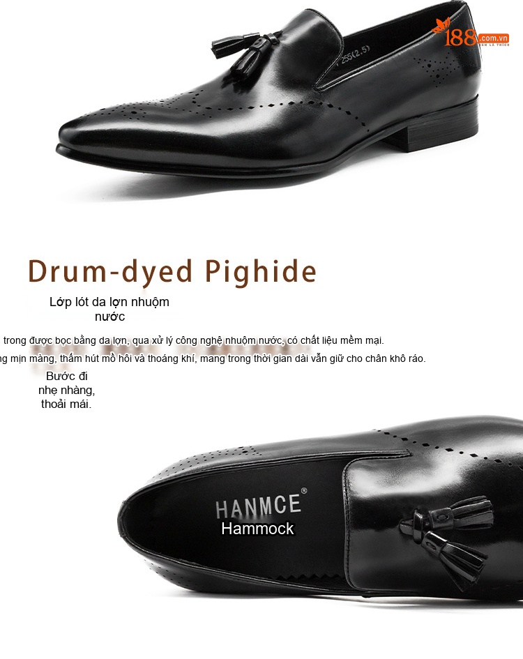 Giày Lười Nam Da Bò Penny Loafer Chiều Cao Đế Khoảng 3cm Màu Đen, Nâu chi tiết 2