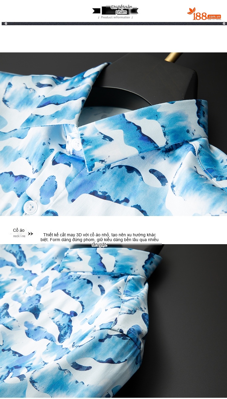 Áo Sơ Mi Tay Dài Nam Cotton In Hình Nghệ Thuật Biển Cả Phong Cách Trẻ Trung Màu Xanh Dương chi tiết 9