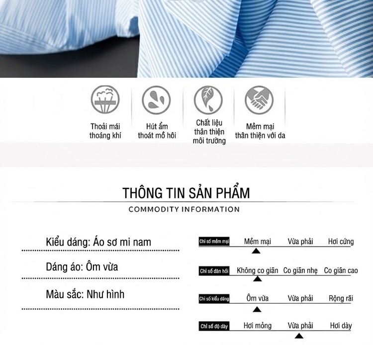 Áo Sơ Mi Dài Tay Nam Sọc Trắng Xanh Phối Dải Ruy Băng In Họa Tiết chi tiết 4