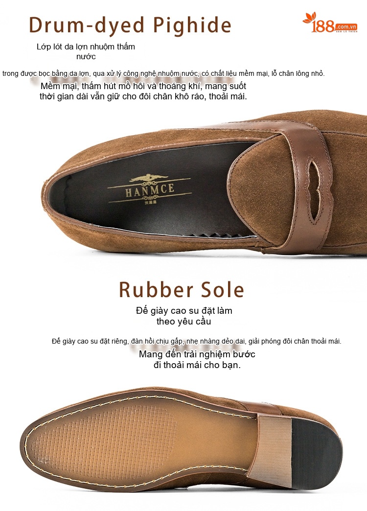 Giày Lười Penny Loafer Nam Da Mờ Chiều Cao Đế Khoảng 2cm Màu Nâu chi tiết 3