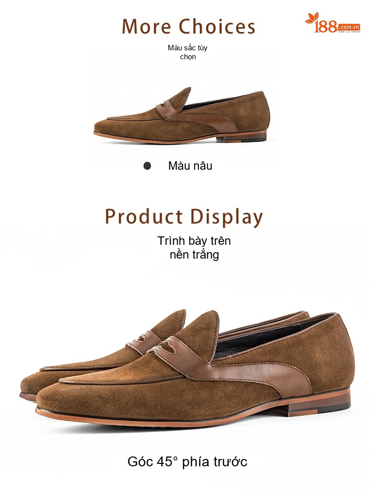 Giày Lười Penny Loafer Nam Da Mờ Chiều Cao Đế Khoảng 2cm Màu Nâu chi tiết 4