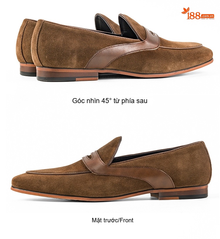 Giày Lười Penny Loafer Nam Da Mờ Chiều Cao Đế Khoảng 2cm Màu Nâu chi tiết 5
