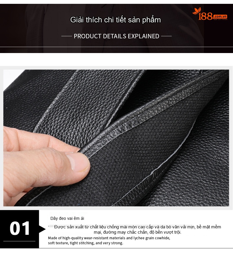 Balo Da Thật Công Sở Nam Da Bò Sức Chứa Lớn Màu Đen chi tiết 23