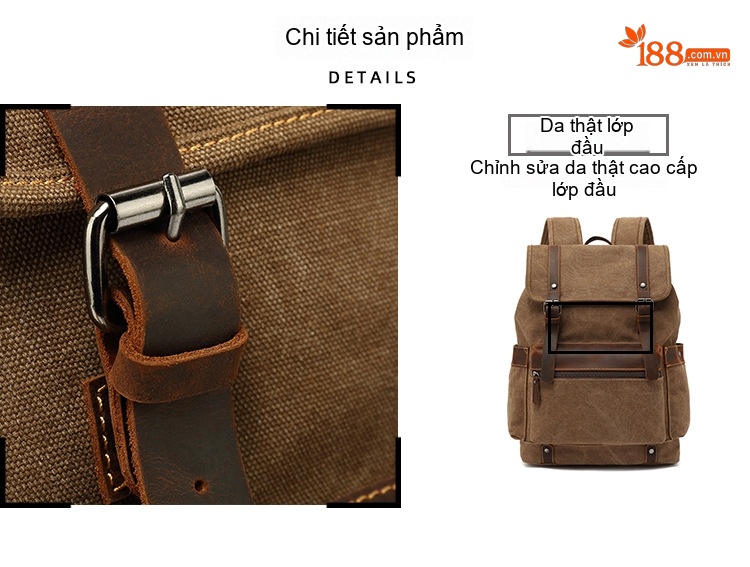Balo Vải Canvas Chống Mòn Phong Cách Retro Du Lịch Đựng Laptop Màu Nâu, Xanh Lá, Xám, Đen... chi tiết 10