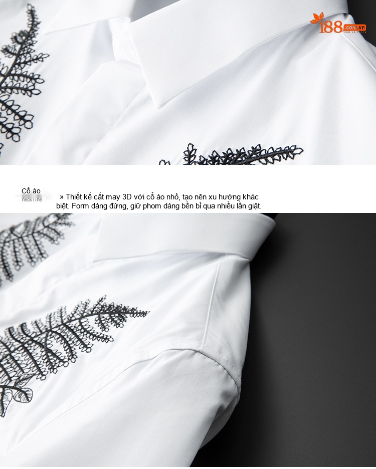 Áo Sơ Mi Nam Tay Dài Thêu Hình Cây Phong Cách Âu Mỹ Màu Đen, Trắng chi tiết 9