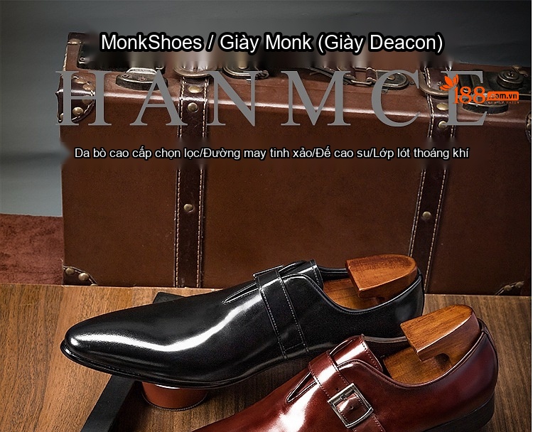 Giày Monkstrap Khóa Cài Nam Da Bò Mũi Nhọn Chiều Cao Đế Khoảng 2.5cm Màu Đen, Nâu Đỏ chi tiết 1