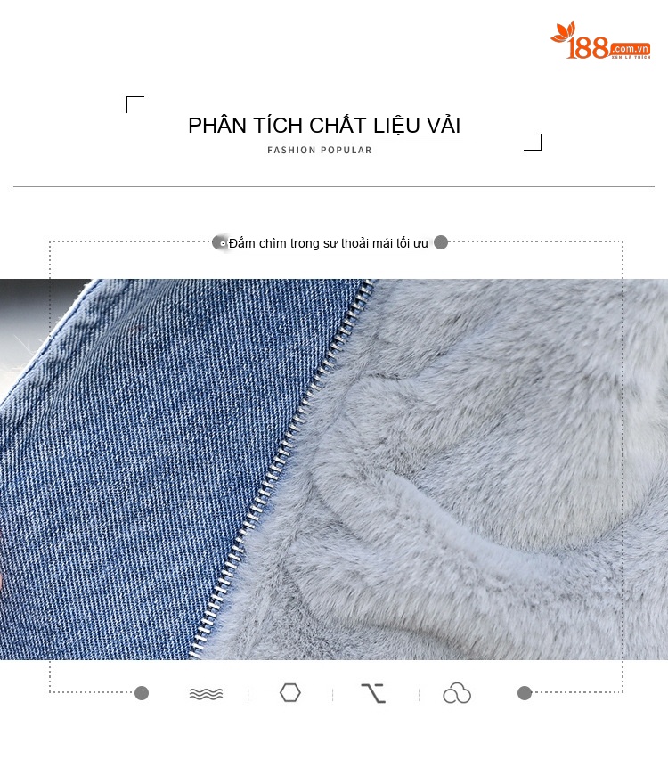 Áo Khoác Jean Nữ Lót Lông Dày Dặn Cổ Lông Thật Tay Cộc Màu Xanh Jean chi tiết 5