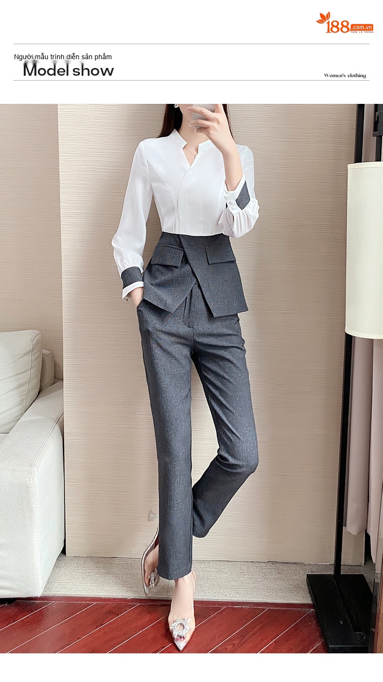 Bộ Quần Áo Công Sở Nữ Dáng Vest Thiết Kế Thanh Lịch Màu Trắng, Xám, Đen chi tiết 18