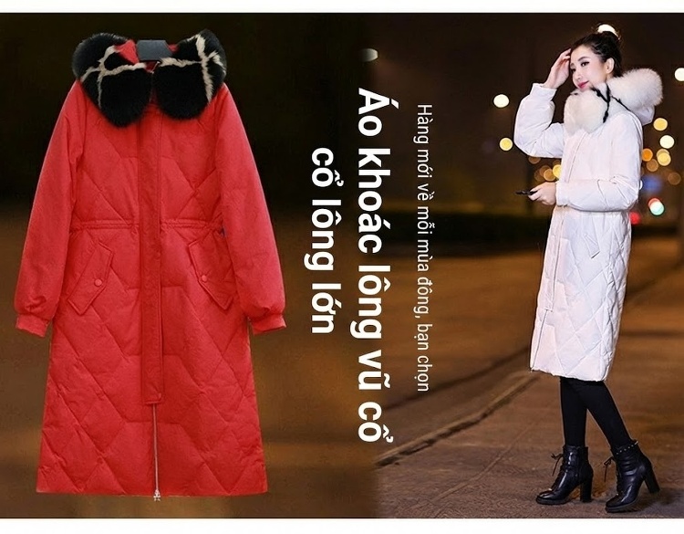 Áo Khoác Phao Nữ Lót Lông Cổ Áo Lông Kiểu Hàn Quốc Dáng Rộng Có Túi Màu Đỏ, Nâu chi tiết 1