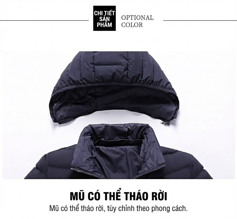 Áo Khoác Phao Nam Hai Mặt Mặc Mùa Đông Dáng Rộng Giữ Ấm Màu Xám, Kaki, Vàng, Xanh Lam... chi tiết 11