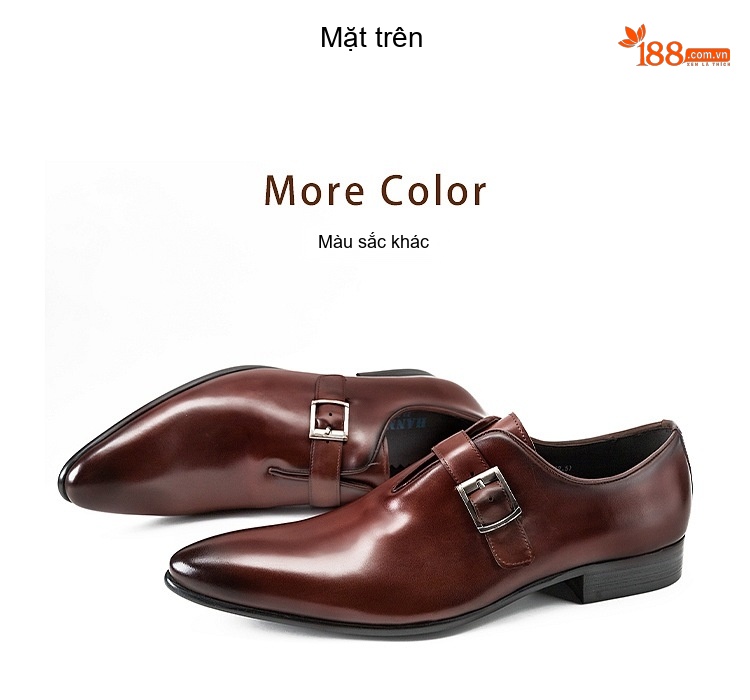 Giày Monkstrap Khóa Cài Nam Da Bò Mũi Nhọn Chiều Cao Đế Khoảng 2.5cm Màu Đen, Nâu Đỏ chi tiết 8