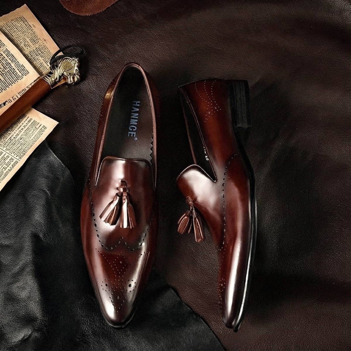 Giày Lười Nam Da Bò Penny Loafer Chiều Cao Đế Khoảng 3cm Màu Đen, Nâu