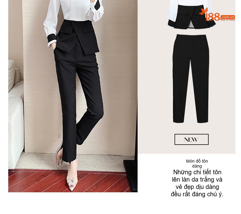 Bộ Quần Áo Công Sở Nữ Dáng Vest Thiết Kế Thanh Lịch Màu Trắng, Xám, Đen chi tiết 3