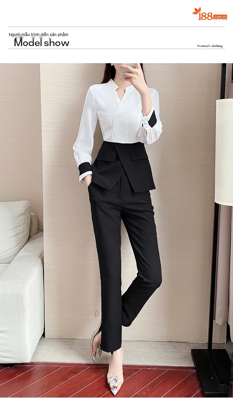 Bộ Quần Áo Công Sở Nữ Dáng Vest Thiết Kế Thanh Lịch Màu Trắng, Xám, Đen chi tiết 13