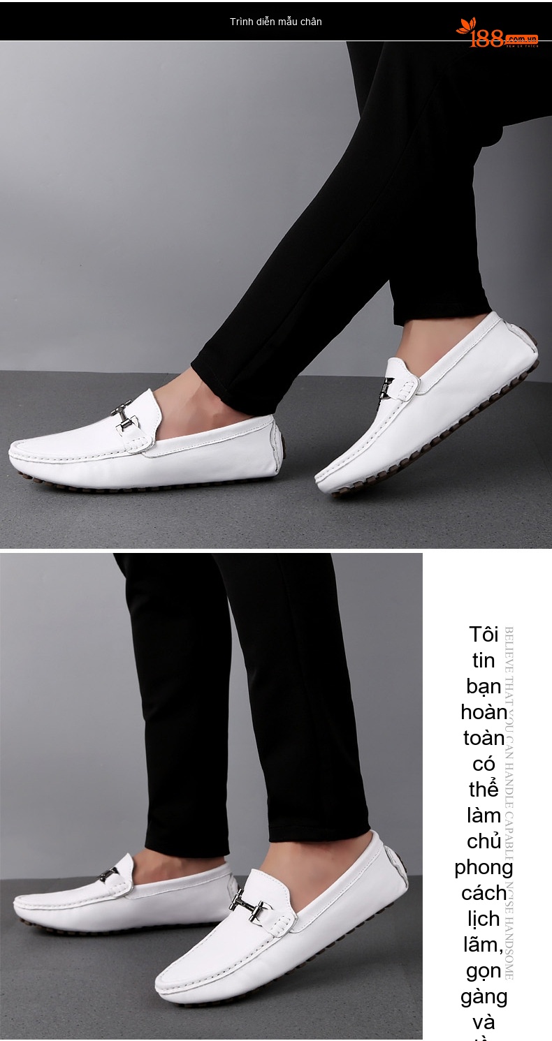 Giày Lười Nam Da Thật Chiều Cao Đế Khoảng 1cm Màu Đen, Trắng, Nâu, Xám chi tiết 13