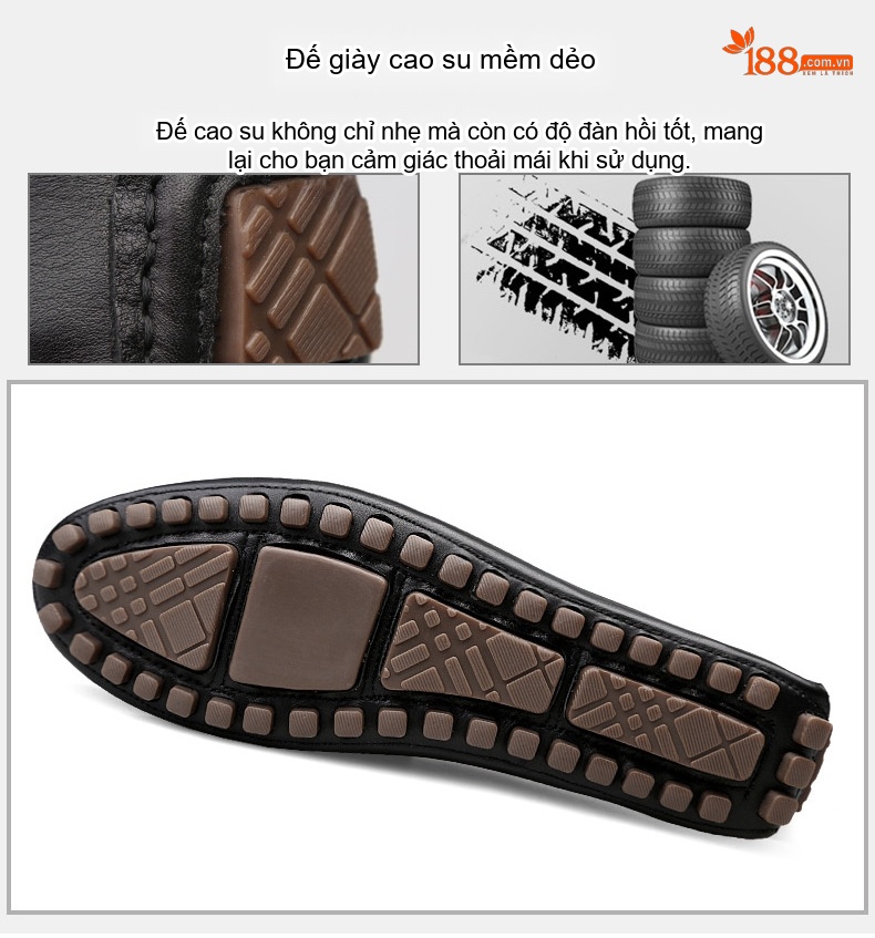Giày Lười Nam Da Thật Chiều Cao Đế Khoảng 1cm Màu Đen, Trắng, Nâu, Xám chi tiết 12
