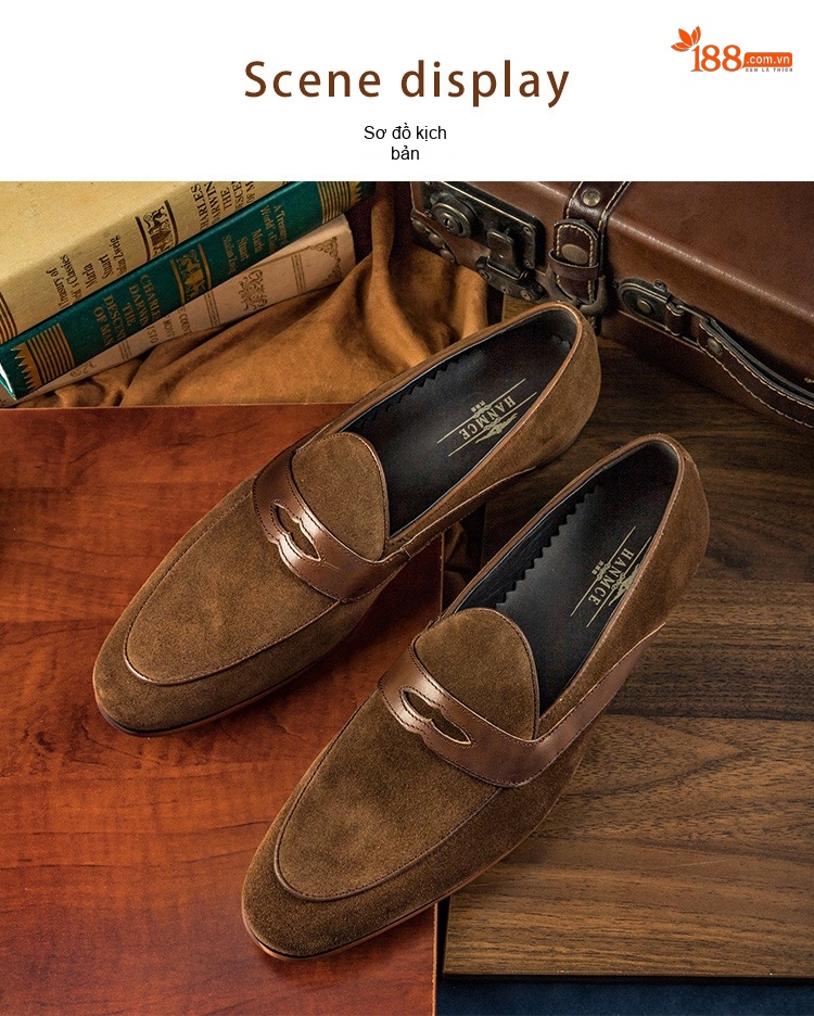 Giày Lười Penny Loafer Nam Da Mờ Chiều Cao Đế Khoảng 2cm Màu Nâu chi tiết 7