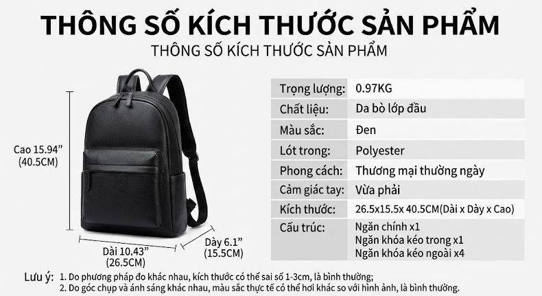 Balo Da Thật Công Sở Nam Da Bò Sức Chứa Lớn Màu Đen chi tiết 22